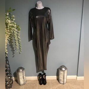 Privy Metallic Charcoal Long-Sleeve Midi Dress